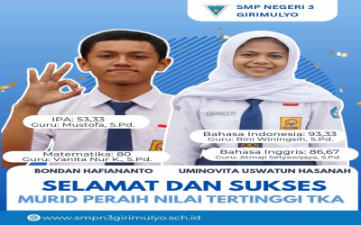 Selamat dan sukses kepada murid peraih nilai tertinggi TKA tingkat sekolah